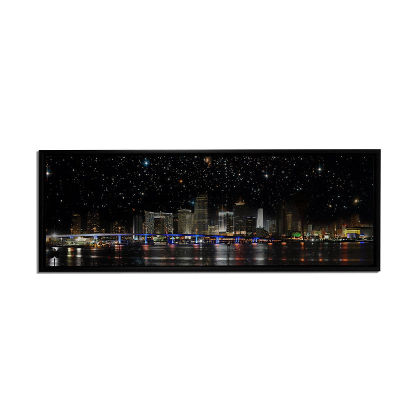 Miami de nuit - Horizon de la ville - Décoration murale sur toile - Vernis RGB