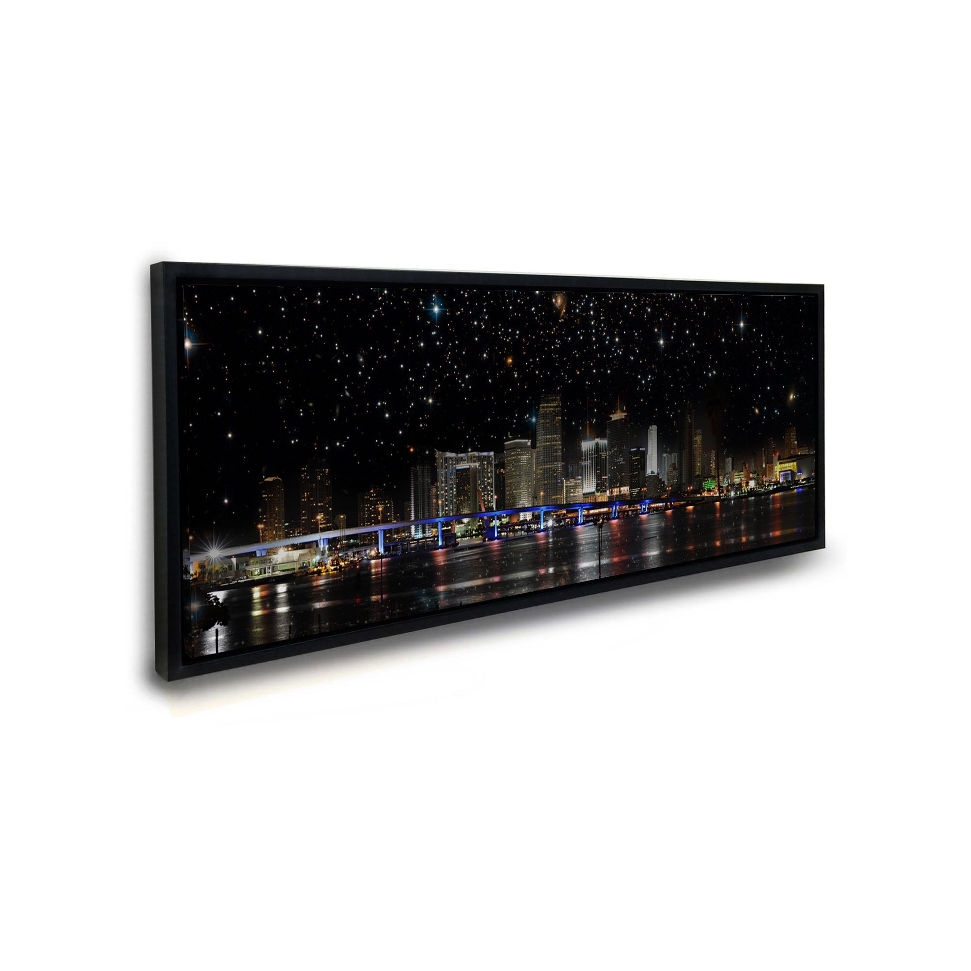 Miami de nuit - Horizon de la ville - Décoration murale sur toile - Vernis RGB
