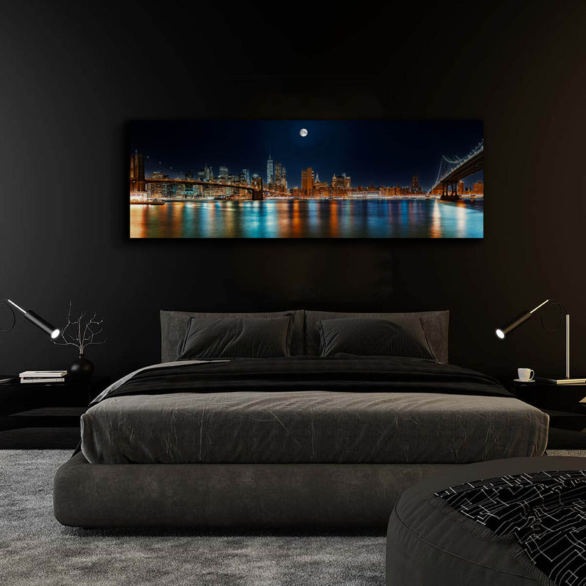 Grand tableau sur toile - Skyline de New York sous la lune - Impression sur toile