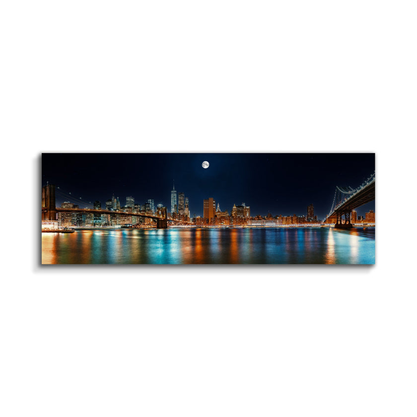Grand tableau sur toile - Skyline de New York sous la lune - Impression sur toile