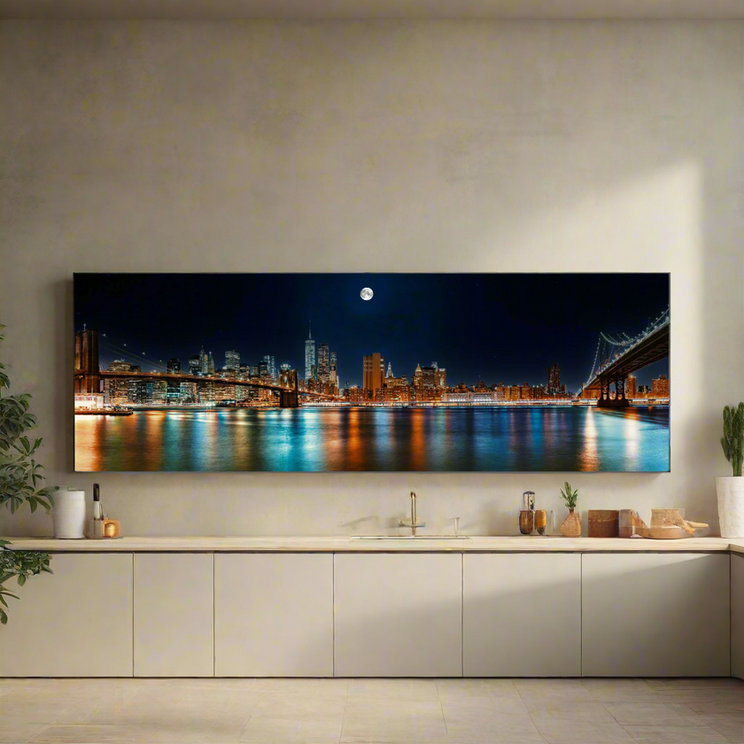 Grand tableau sur toile - Skyline de New York sous la lune - Impression sur toile