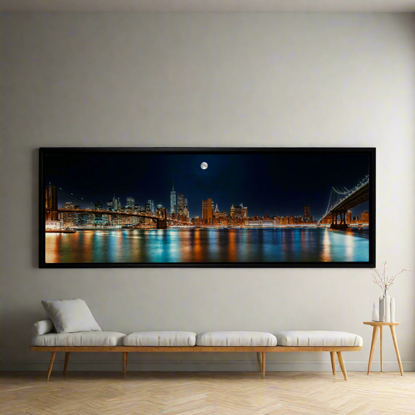 Grand tableau sur toile - Skyline de New York sous la lune - Impression sur toile