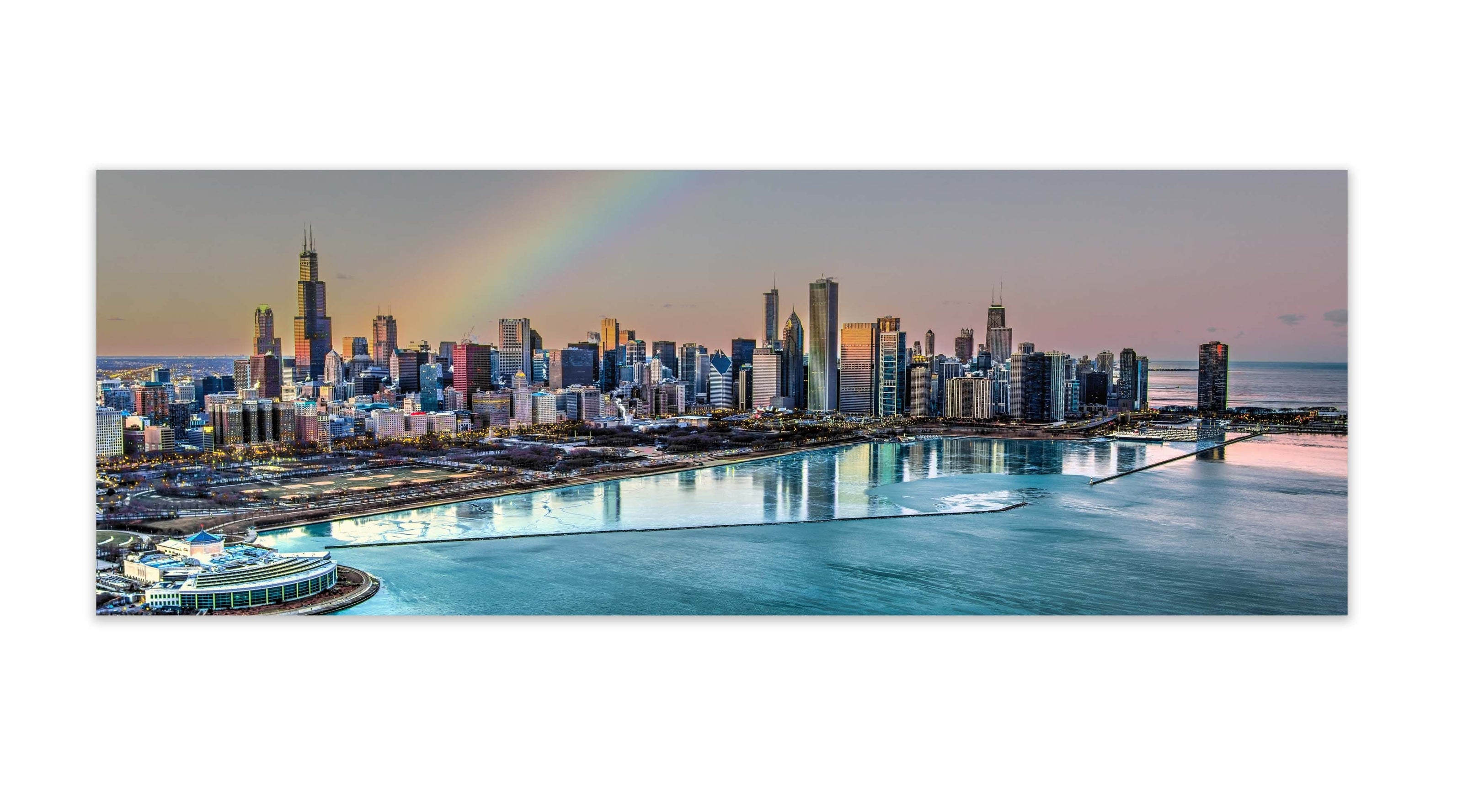 Vue nocturne de la baie de Chicago - Horizon de la ville - Grand tableau sur toile