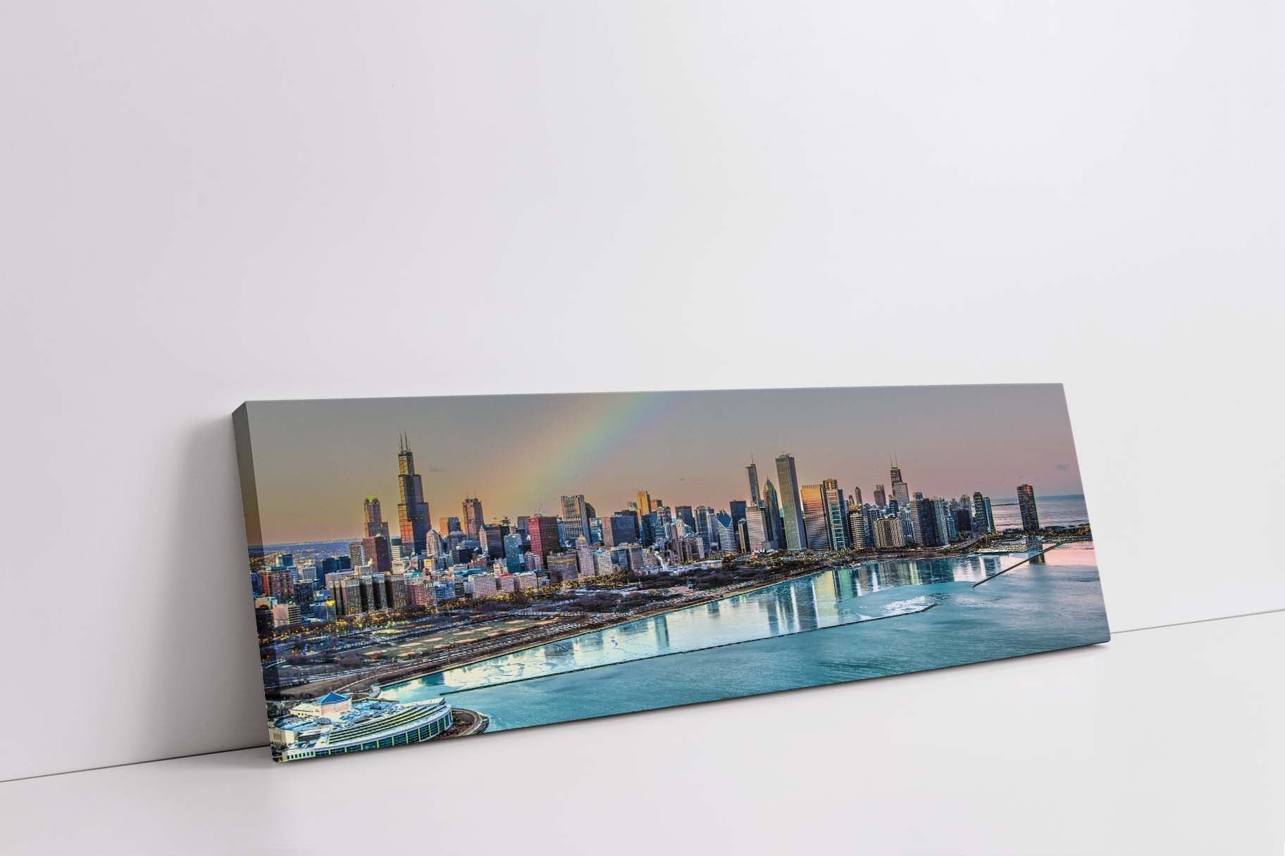 Vue nocturne de la baie de Chicago - Horizon de la ville - Grand tableau sur toile