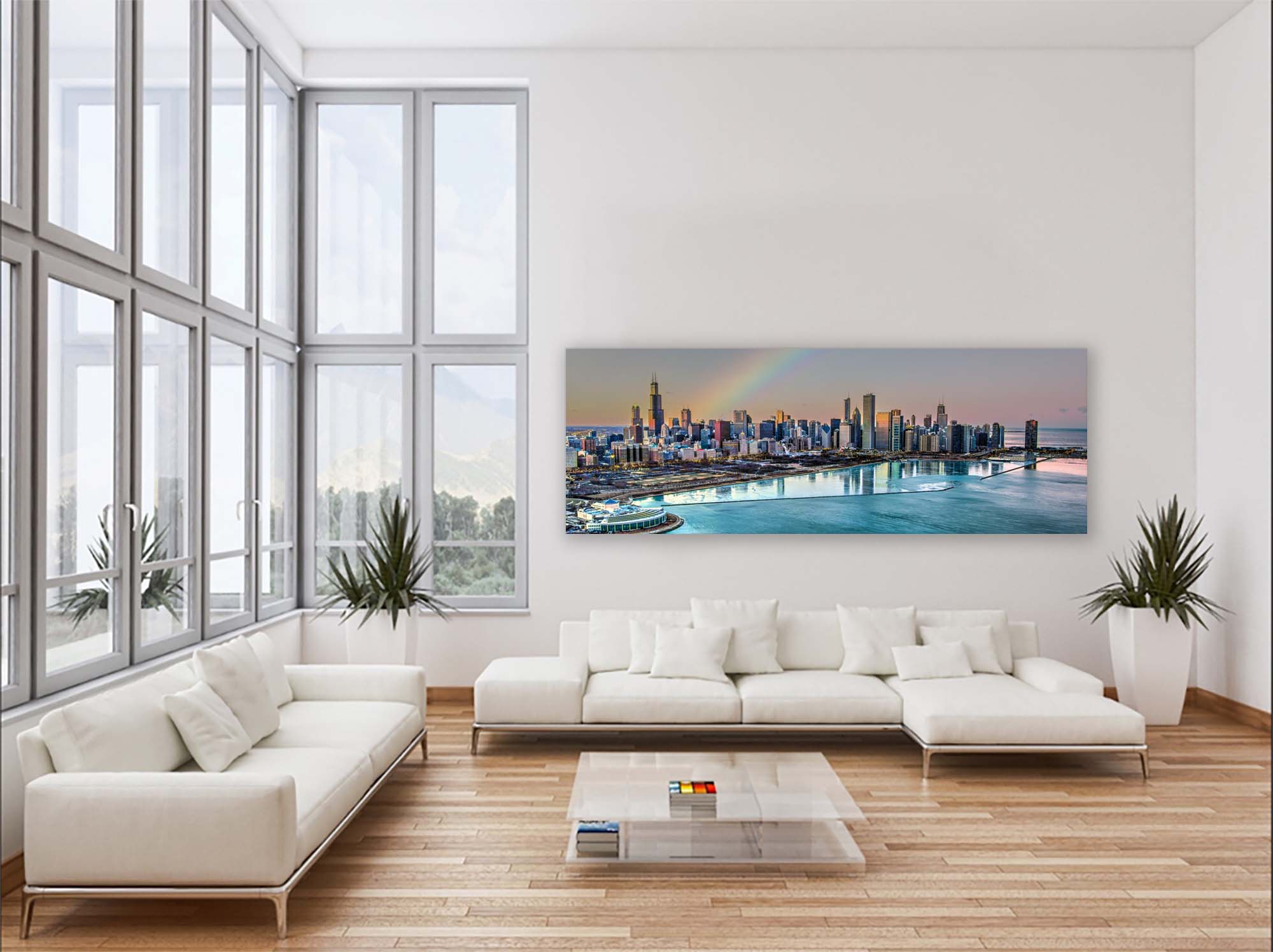 Vue nocturne de la baie de Chicago - Horizon de la ville - Grand tableau sur toile