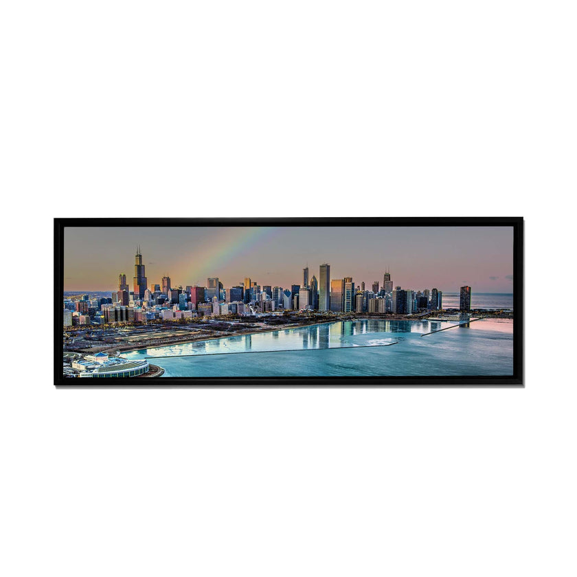 Vue nocturne de la baie de Chicago - Horizon de la ville - Grand tableau sur toile