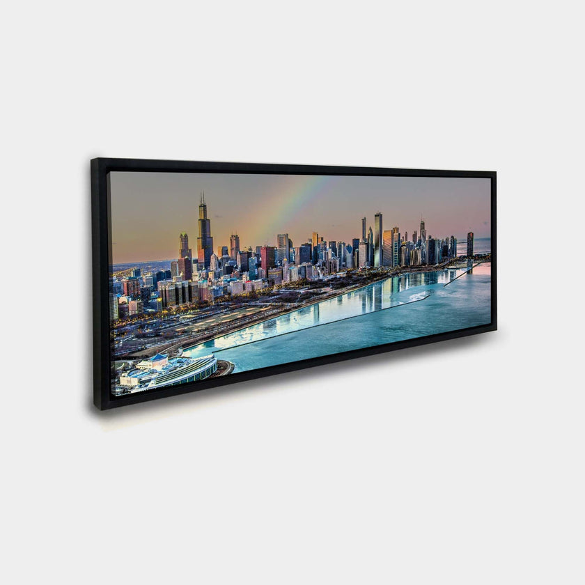 Vue nocturne de la baie de Chicago - Horizon de la ville - Grand tableau sur toile