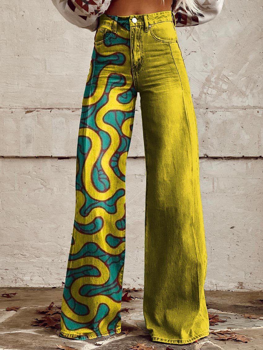 Women's 3D Printed Bootcut Flared Pants – Graphic Print Wide Leg Casual Trousers