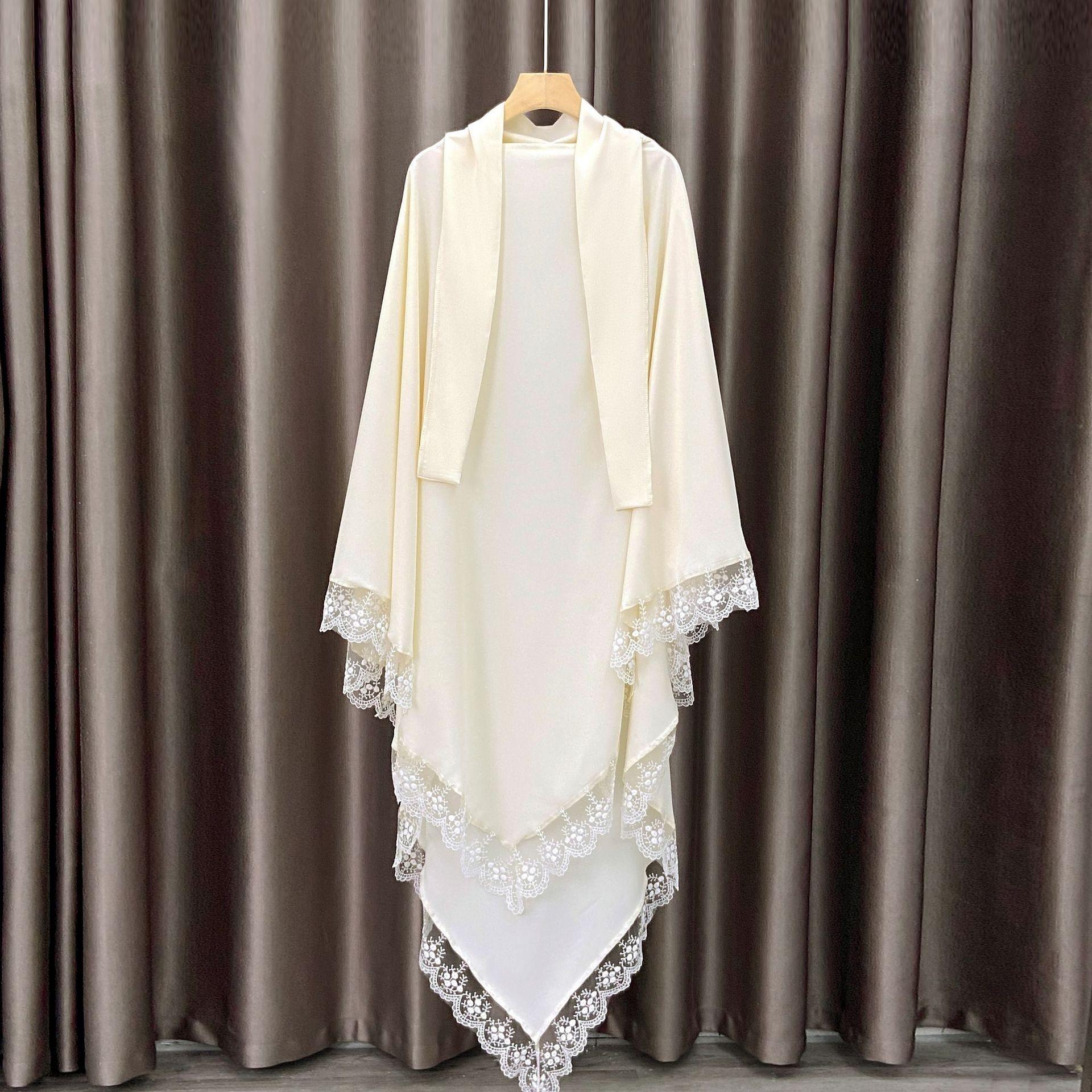 Arabic Baotou Cover Fashion Solid Color Gown Lace Headscarf