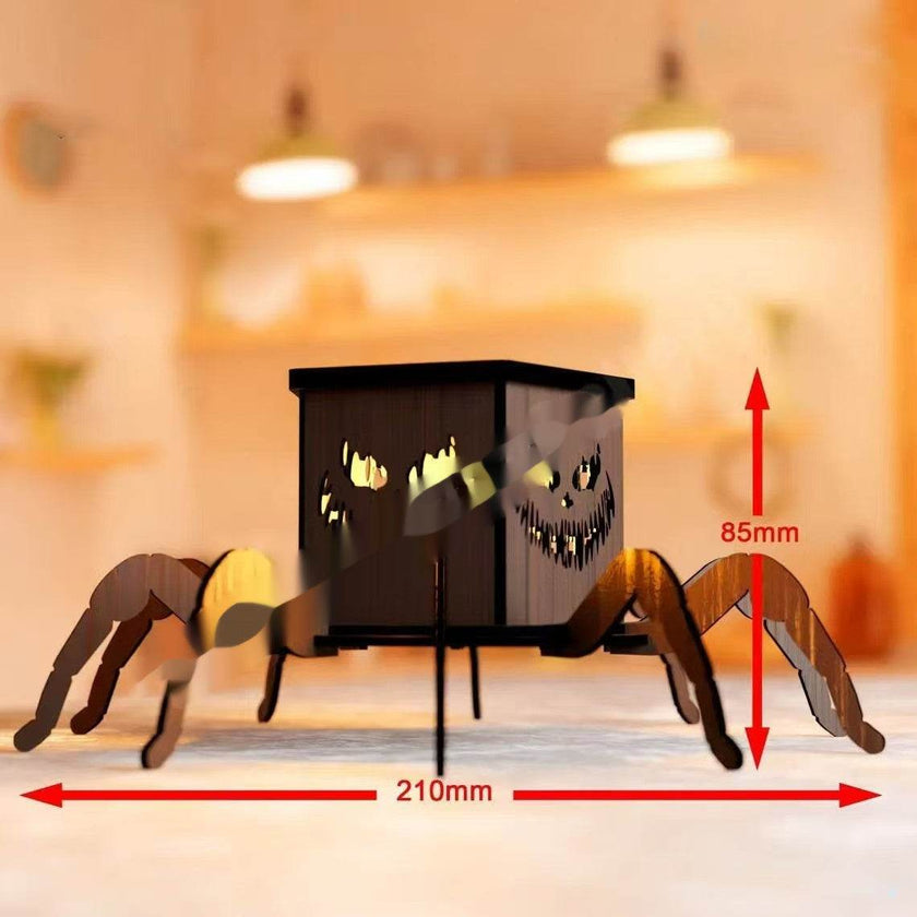 Cross-border New Ghost Halloween Spider Mini Lantern Candlestick Decorations Interesting Ornaments Wooden Craftwork