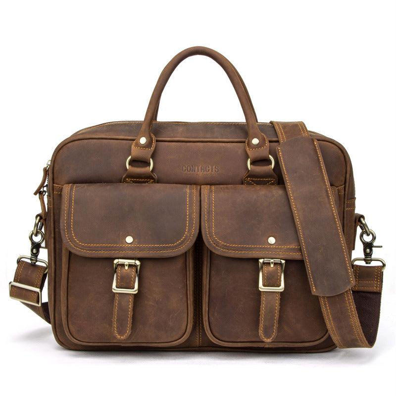 Retro Crazy Horse Leather Weekender Travel Duffel Bag with Laptop Compartment