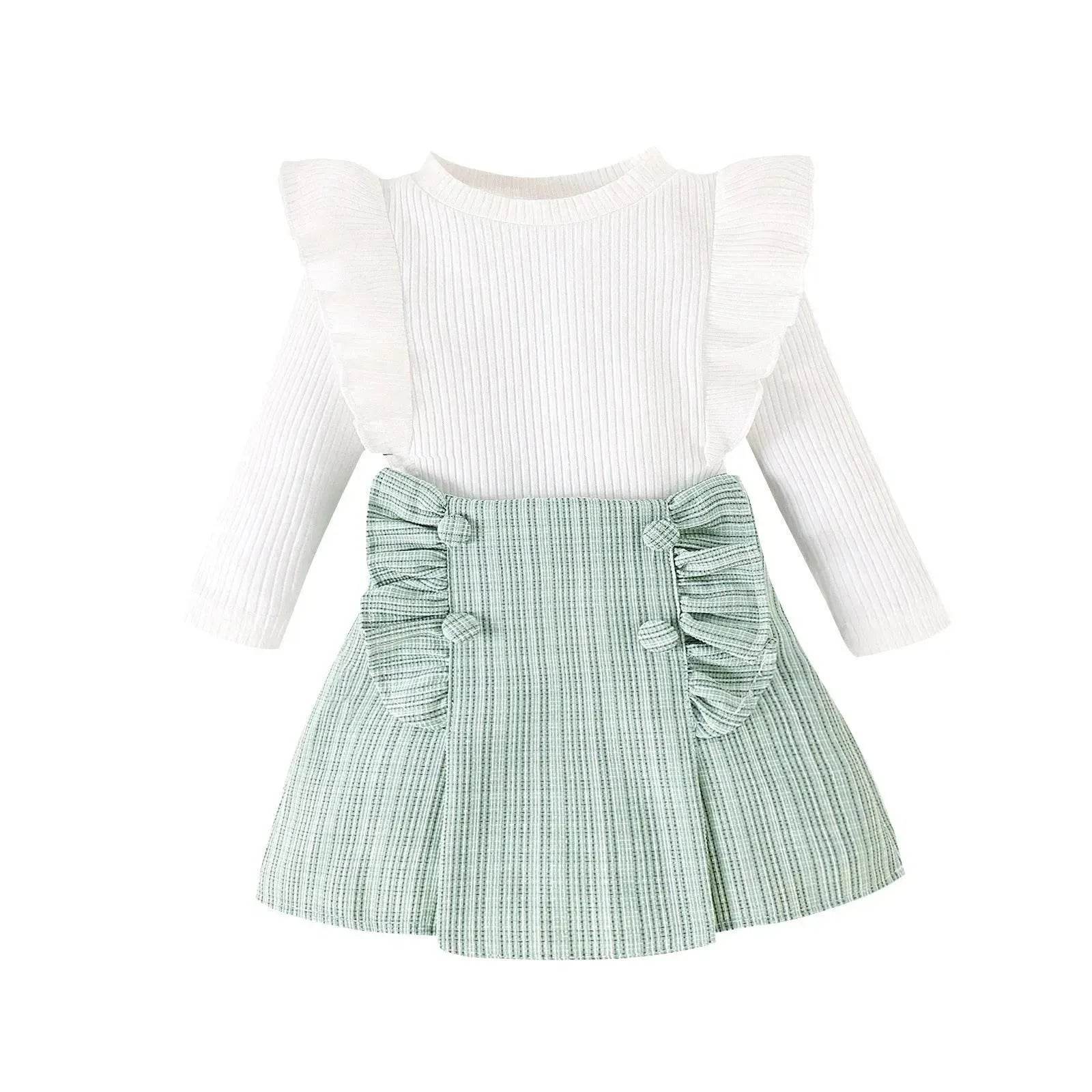 Newborn baby girl Cross-border Sunken Stripe Long Sleeve Classic Style Plaid Short Skirt Two-piece Set for baby girl