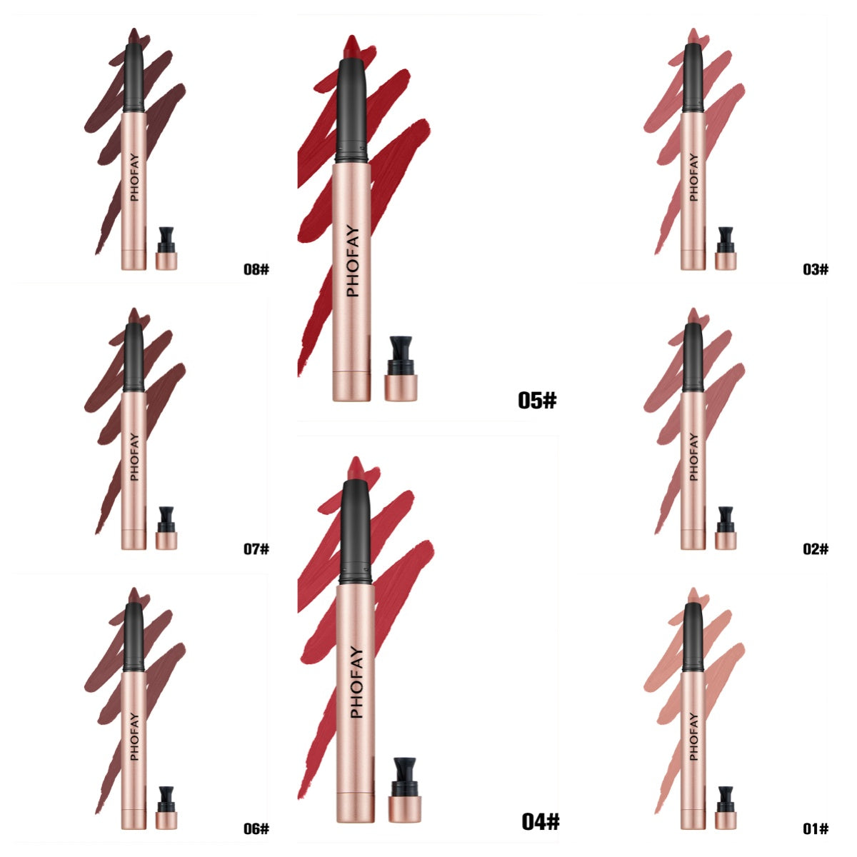 PHOFAY Matte Lip Liner Lipstick Pen – 8 Shades + Full Set
