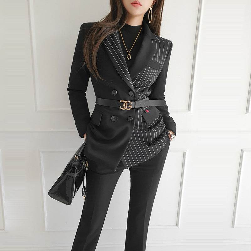 Formal Business Women Set New Striped Blazer Slim Pant suit 2pcs