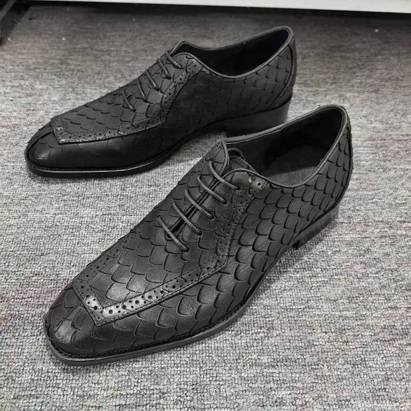 Men's Dragon Scale Pattern Formal Leather Derby Shoes | British Style