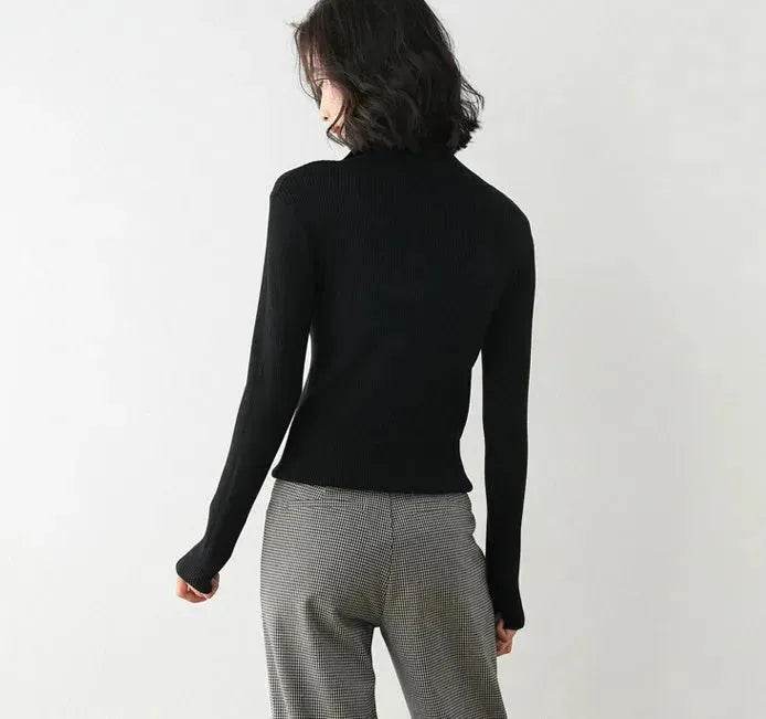 Women Autumn Winter Slim Fit High neck Half zip Knitted sweater Top