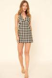 Plaid Print Woven Surplice Neck Mini Dress