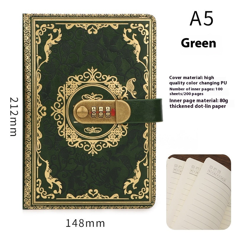 A5 Vintage Password Diary With Lock – Imitation Leather Journal