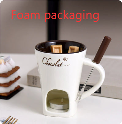 Mini Fondue Mug Set – Personal Ceramic Chocolate & Cheese Melting Pot with Fork (Beige, Coffee & Red)