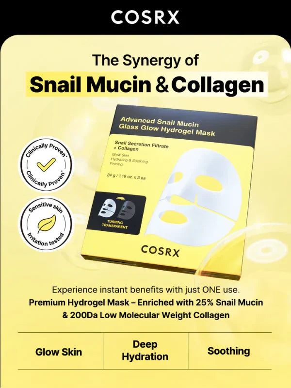 COSRX Advanced Snail Mucin Glass Glow Hydrogel Mask 35g - 1 BOX 3 PCS