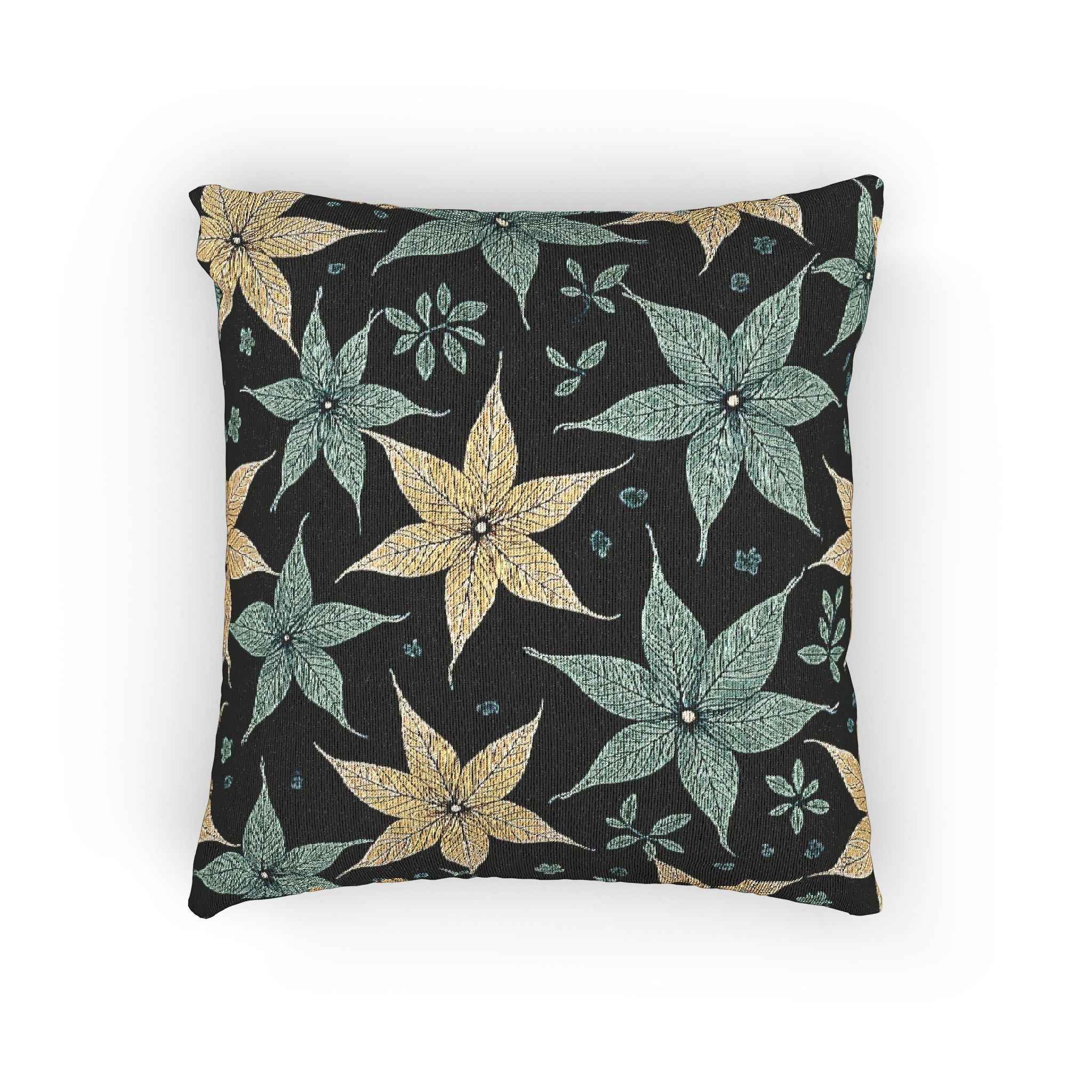 Star Floral Pattern Woven Pillow | Teal Gold Floral Throw Pillow