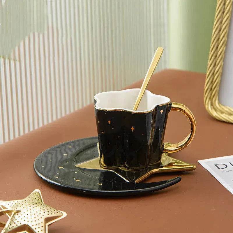 4pc set Creative Porcelain Ceramic Coffee Cup With Star And Moon Saucer