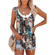 Casual Spring And Summer Tops Printed Sleeveless Pleating Vest T-shirt For Women