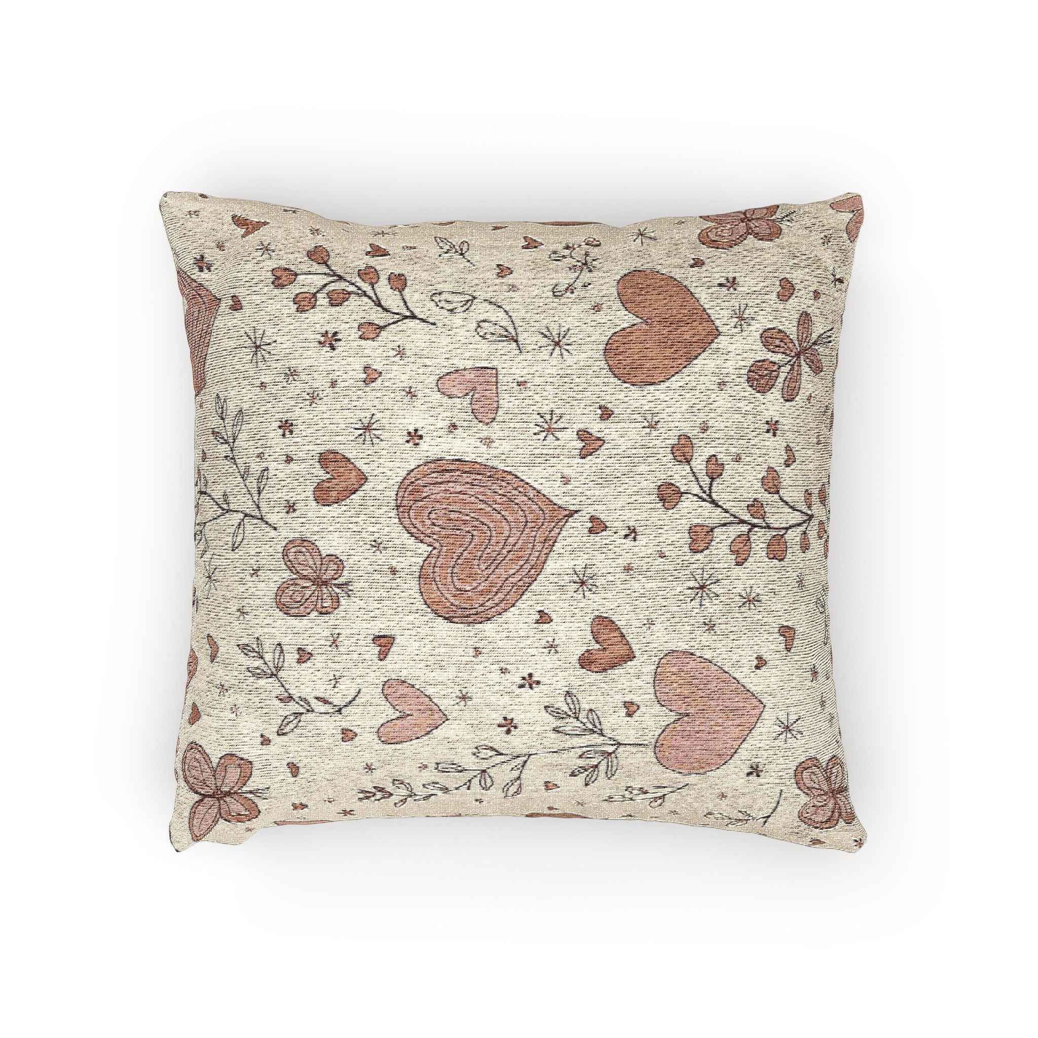 Scattered Hearts Woven Pillow | Boho Vintage Heart Pattern Cushion