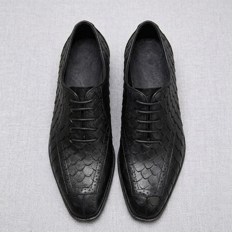 Men's Dragon Scale Pattern Formal Leather Derby Shoes | British Style