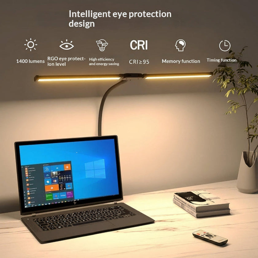 Double-Headed Clip-On Desk Lamp – Eye Protection LED Study Light (Black / White)
