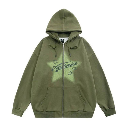 American street Star Printed Hoodie Cardigan unisex for fall winter