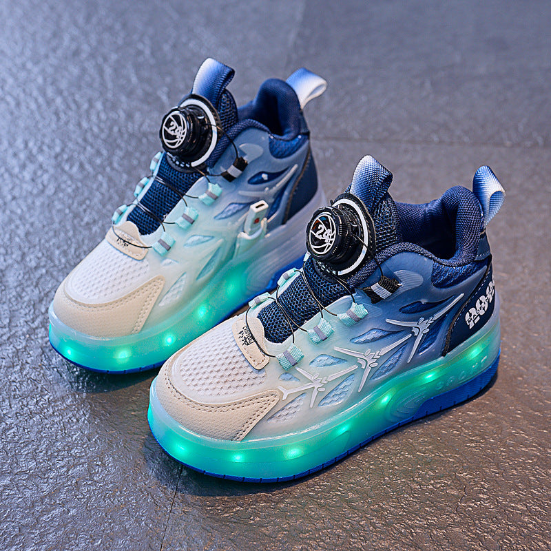 Kids Flash LED Knob Roller Skating Shoes – Light-Up Sneakers for Boys & Girls