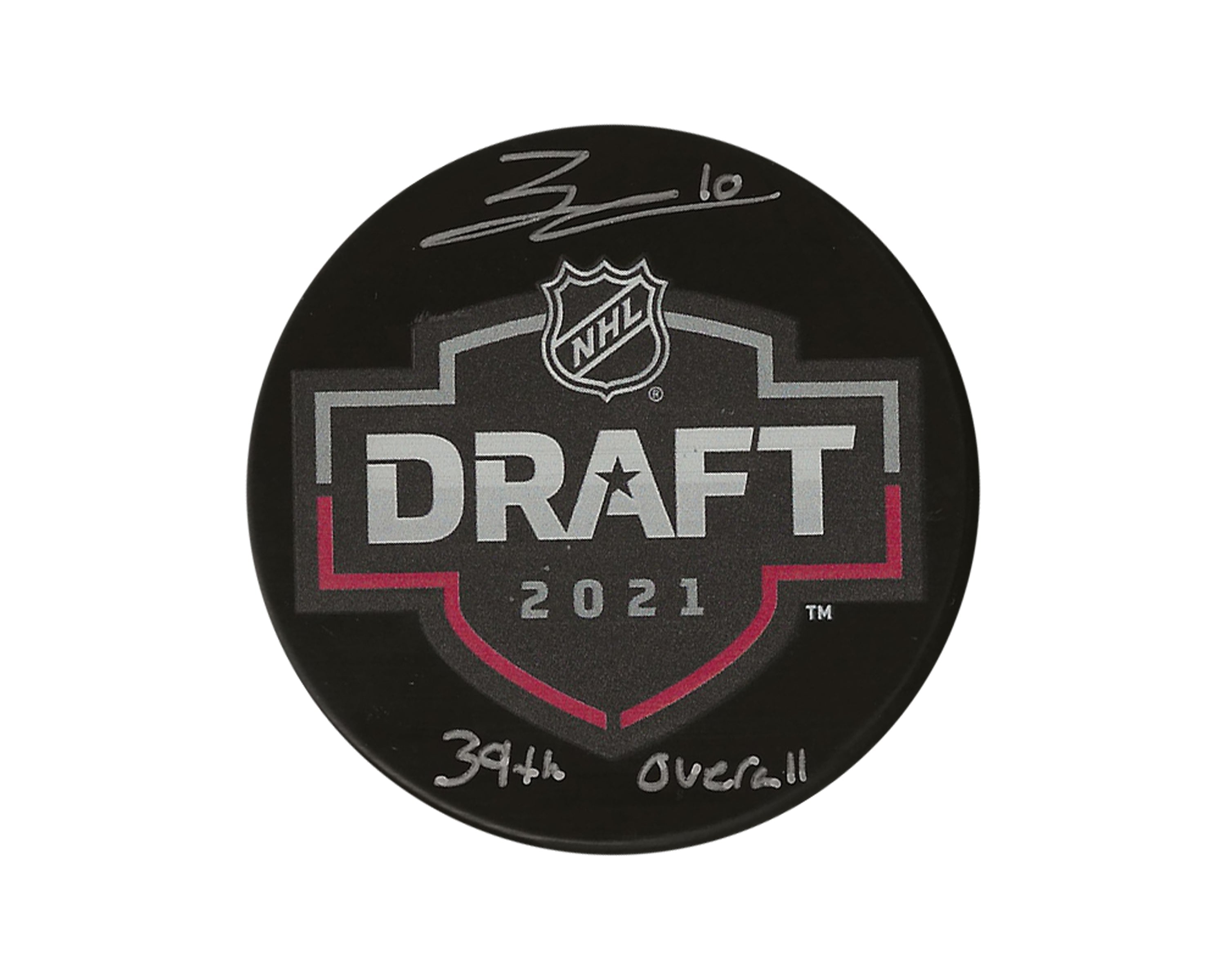 Zack Ostapchuk Autographed 2021 NHL Draft Puck Inscribed 