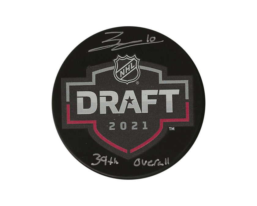Zack Ostapchuk Autographed 2021 NHL Draft Puck Inscribed 