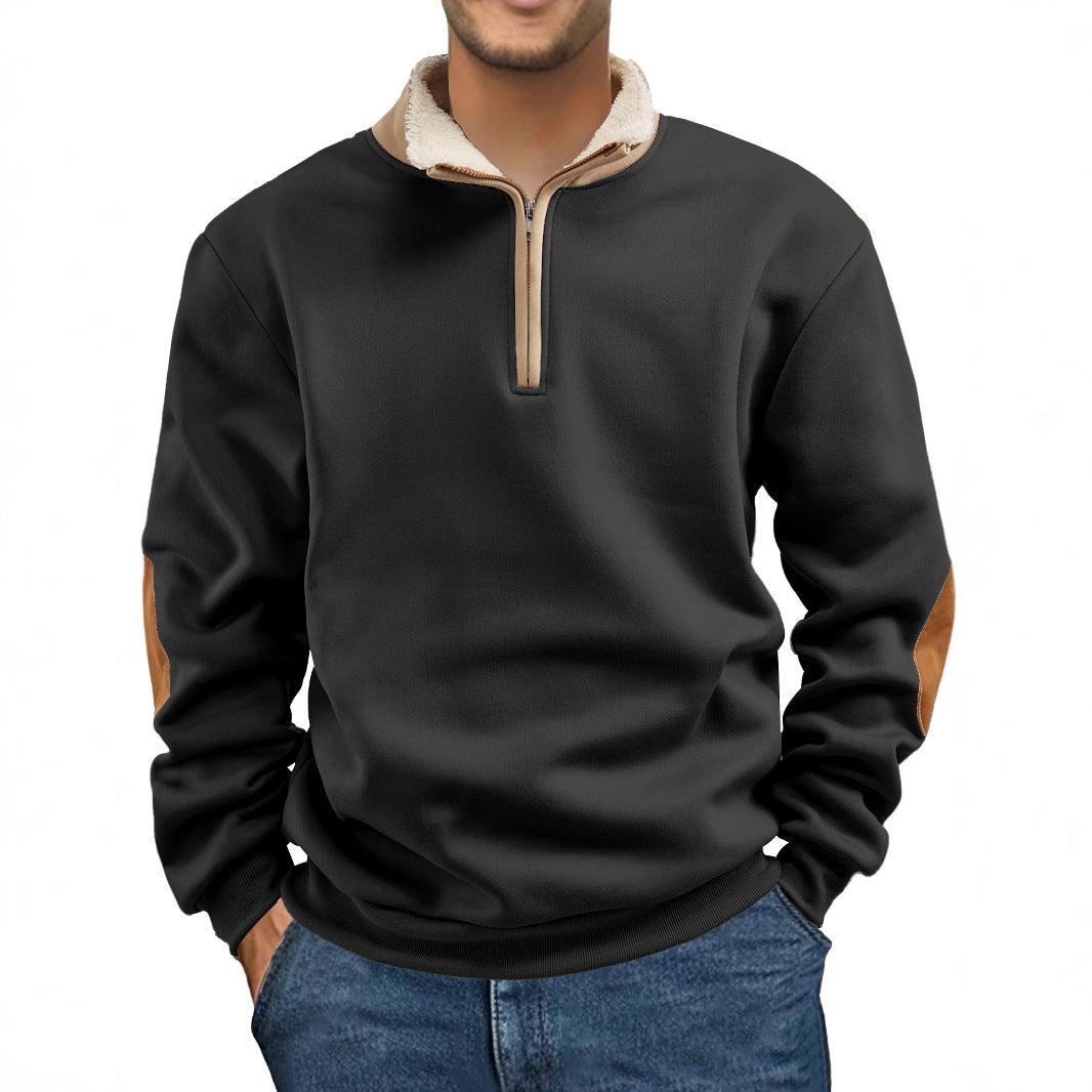 Retro Patchwork Half Cardigan Men's Long-sleeved Sweater