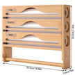 3 grid Bamboo Wood Wall Mounted Food Wrap Dispenser