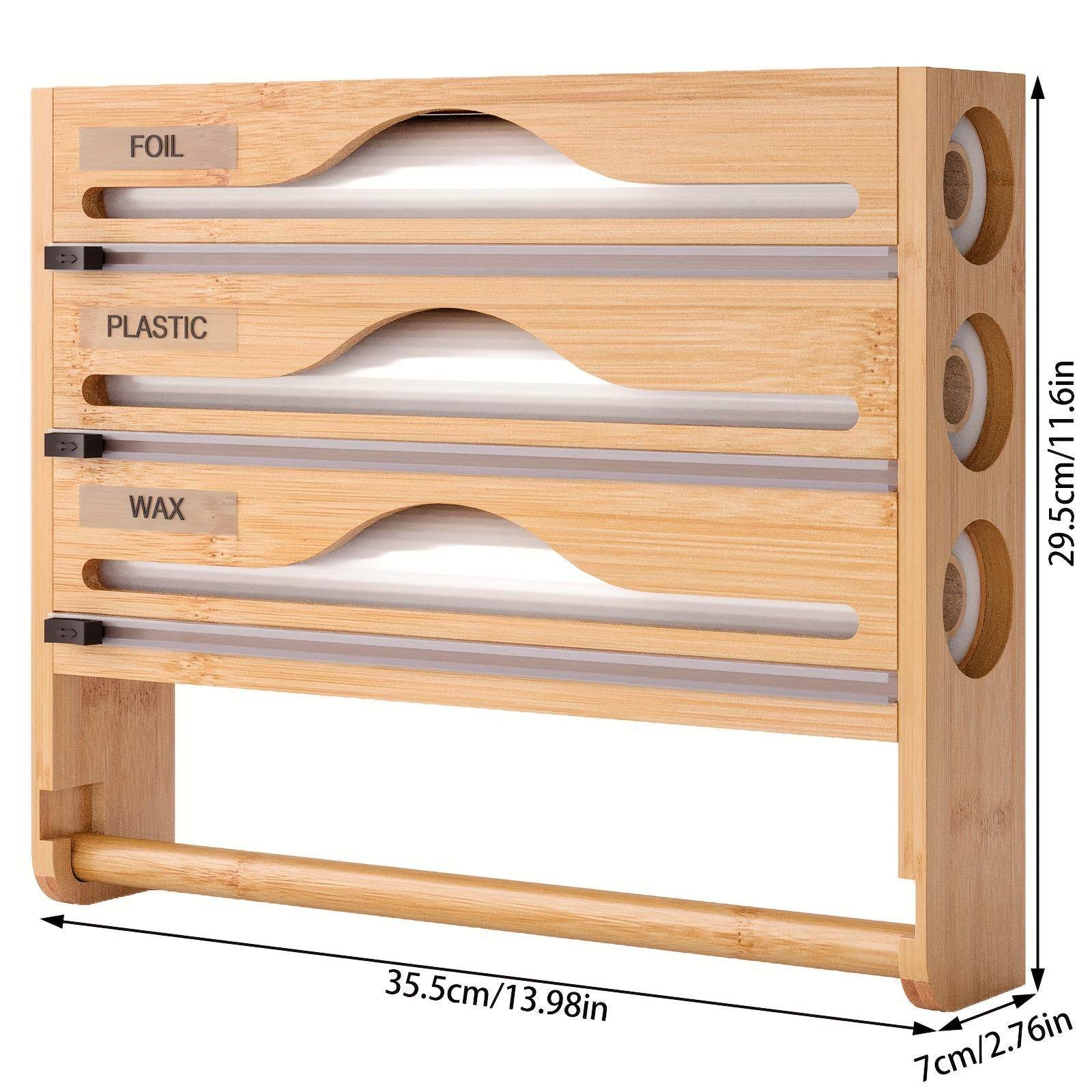 3 grid Bamboo Wood Wall Mounted Food Wrap Dispenser