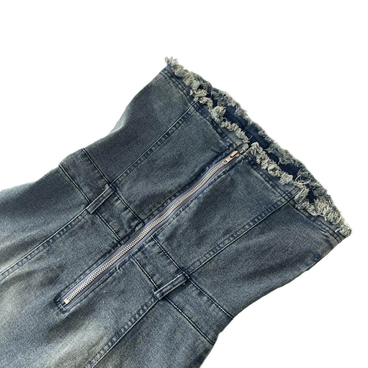 Design Waist-tight Tube Top Raw Edge Denim jeans mini club Dress