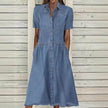 Women's European And American Lapel Casual loose button down Midi Denim jeans Mum Dress