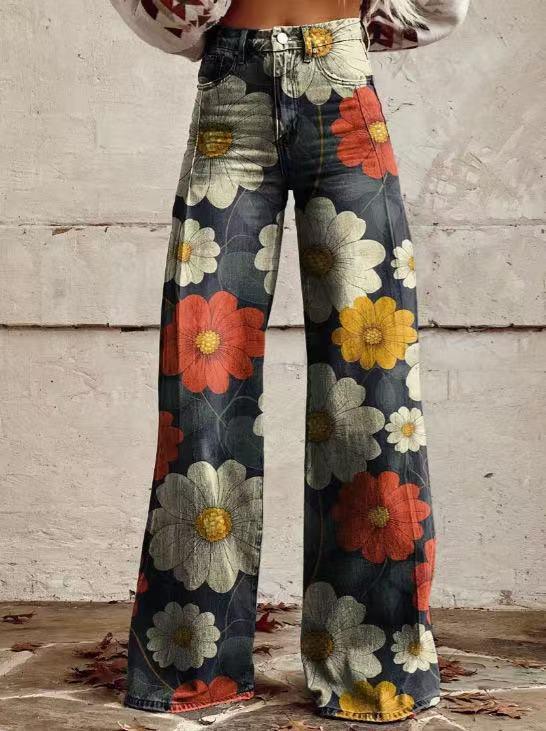 3D Novelty Print Wide Leg Jeans – Loose Fit Graphic Denim Pants