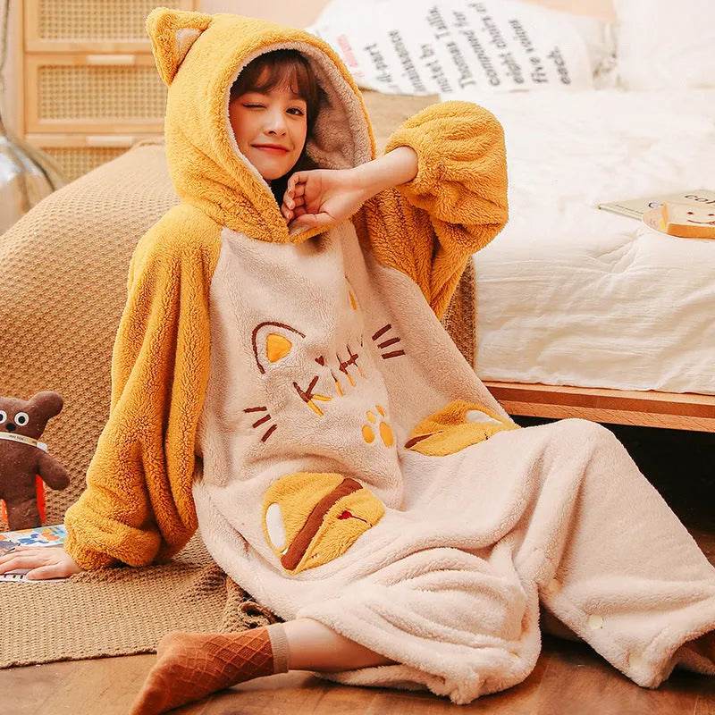 One Piece Pajamas Women's Coral Wool In Winter