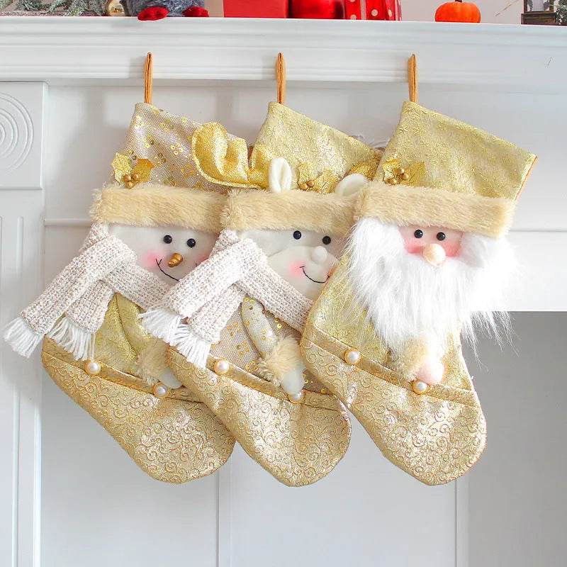 Santa Snowman Gold Christmas Stockings Pendant Candy Bag