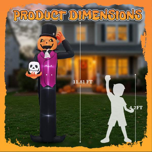 12ft Caped Pumpkin Man, Halloween Inflatable Decoration 12V