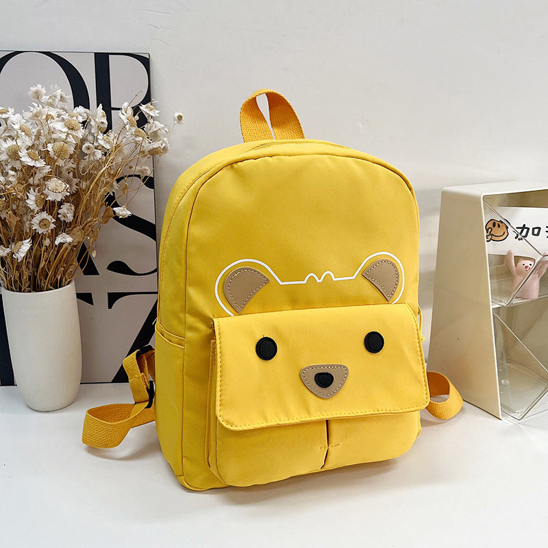 Kids' Lightweight Nylon Backpack – Breathable Cartoon Schoolbag (Black, Yellow, Orange, Green, Blue, Pink)