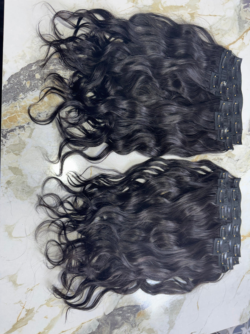 Ensemble de extensions à clipser en cheveux indiens vierges ondulés