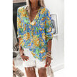 Women Casual Spring Summer New Style Blouse top Printing V-Neck Long-Sleeved