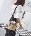 Women's bag hand-woven contrast color bucket straw bag cylinder handbag diagonal shoulder beach bag