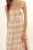 Plaid Sweetheart Sleeveless Open Back Maxi Dress