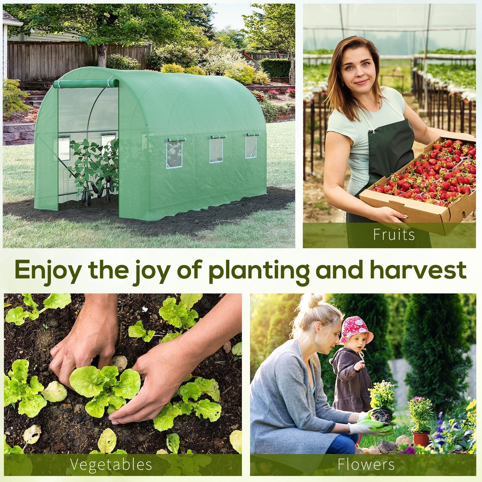 Outsunny Walk-in Tunnel Grow House: 11.5x6.6 Outdoor Plant Growing Hot House with Roll Up Door