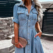 Women's Fashion Casual short sleeve button down  Denim midi Dress